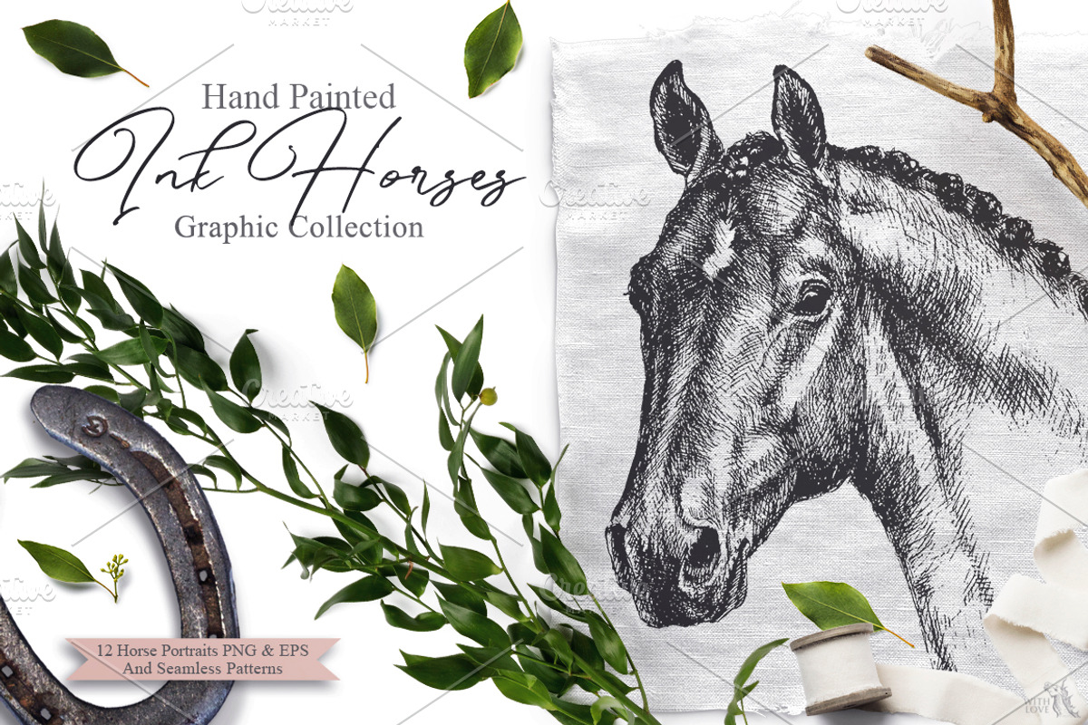 Ink Horses Graphic Collection, an Animal Illustration by Fluffy Unicorn (Photo 1 of 10)
