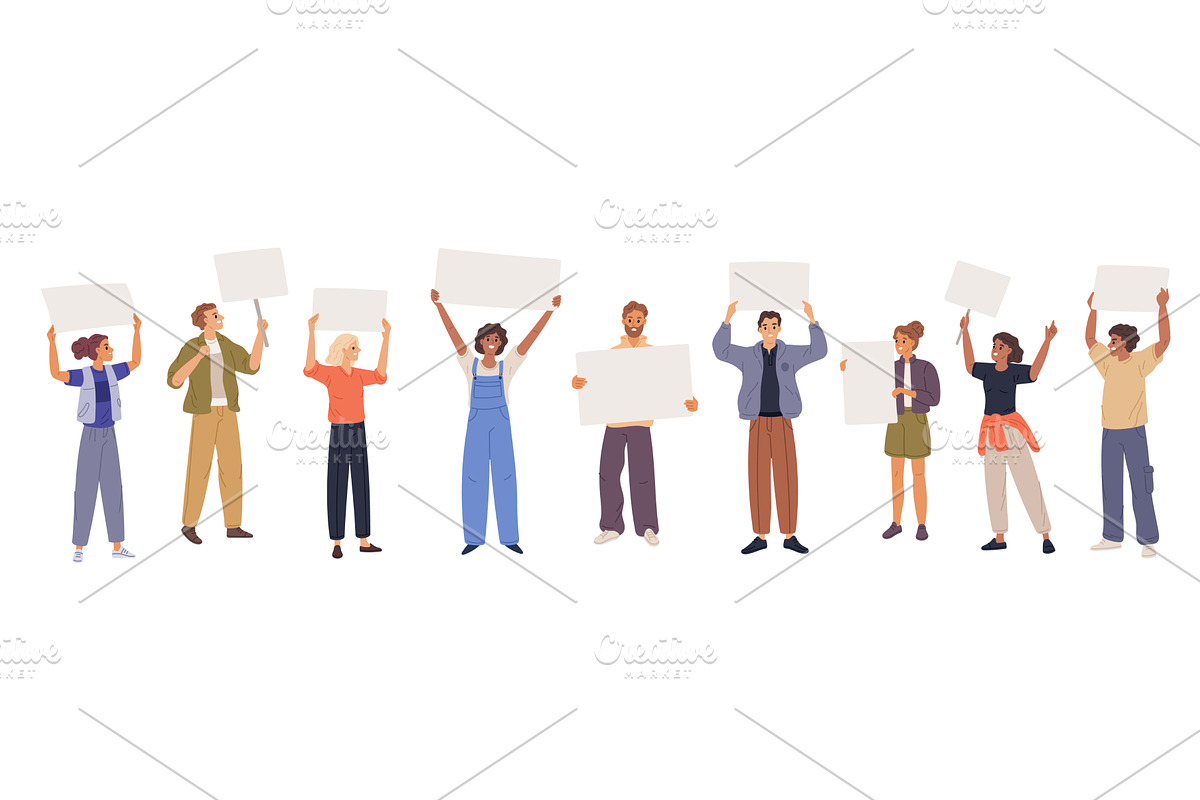 Protesters with placards. People, a Person Illustration by YummyBuum