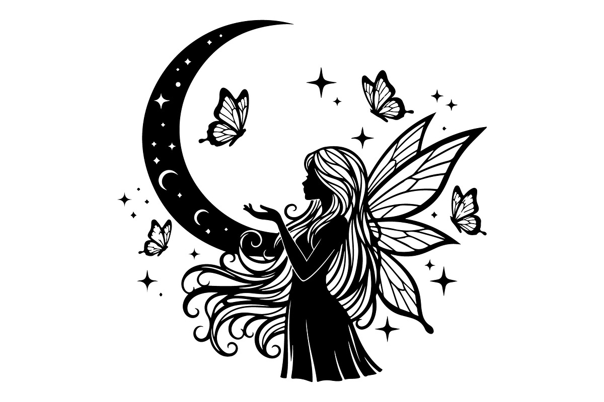 Fairy Moon Butterfly Silhouette, an Object Illustration by Gaye Art (Photo 5 of 31)