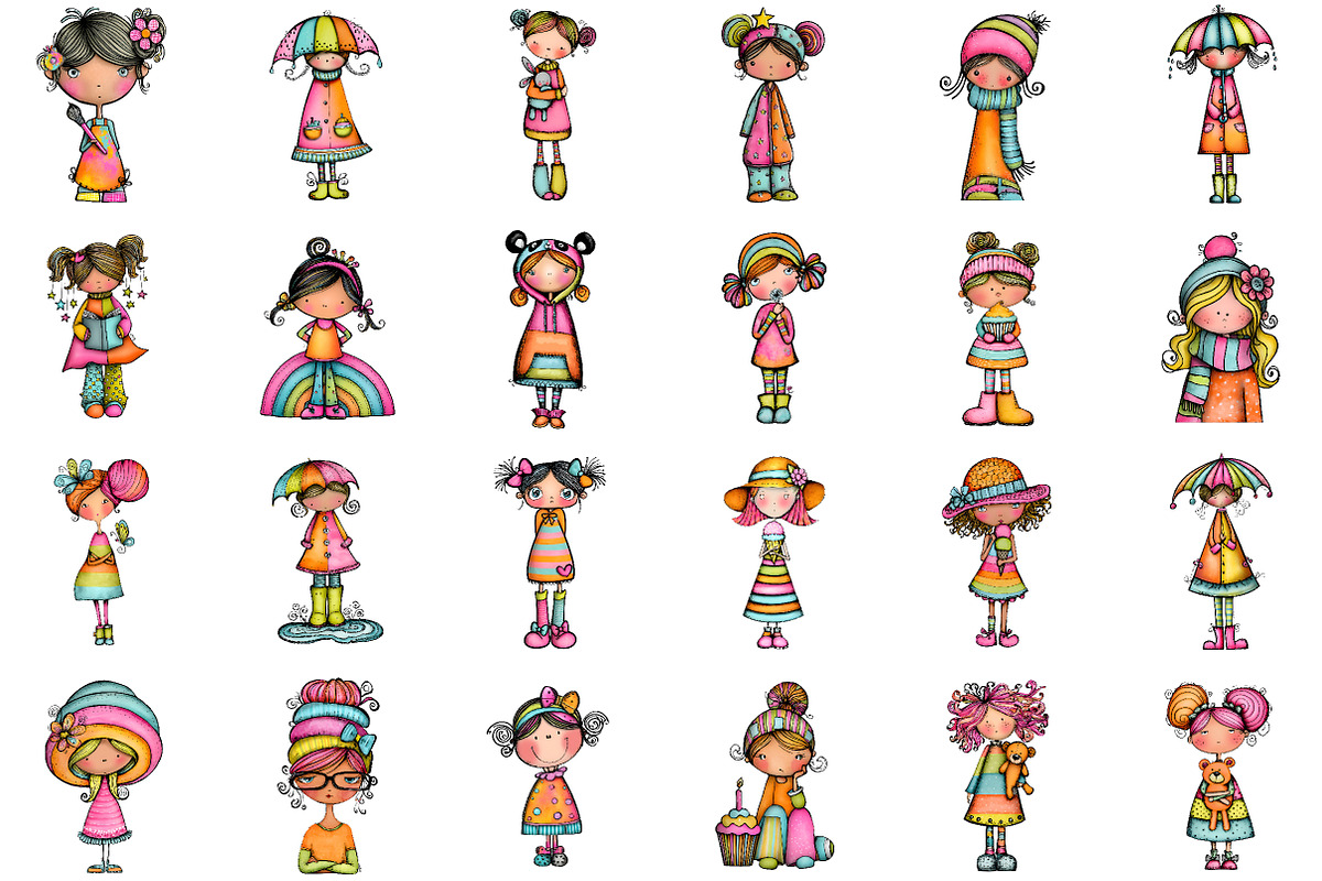 Quirky Cute Little Girl Clipart, an Illustration by Sublimation Artist (Photo 2 of 6)