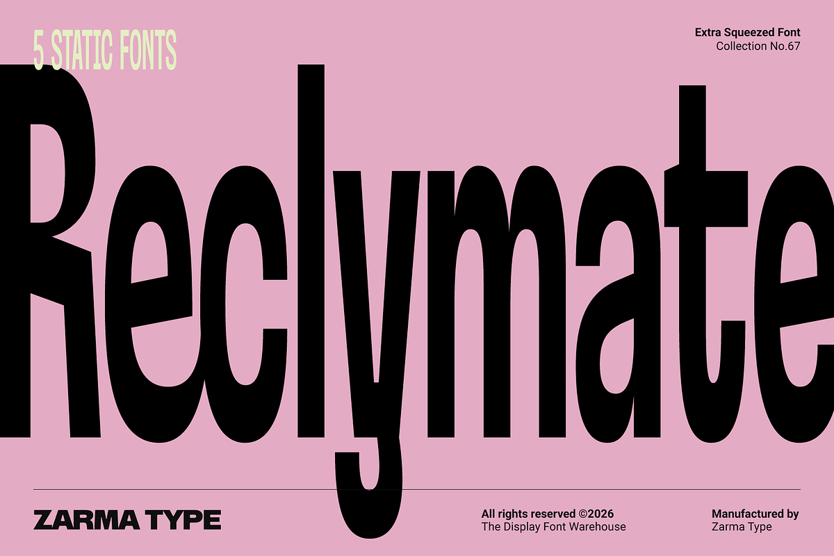 Reclymate – Extra Condensed Font, a Sans Serif Font by Zarma Type (Photo 1 of 13)