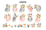 Cute owls with flowers., an Animal Illustration by rosypatterns (Thumbnail 2 of 5)