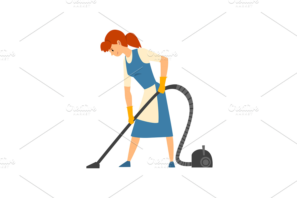 Cleaning Woman Vacuuming Floor, a Person Illustration by TopVectors