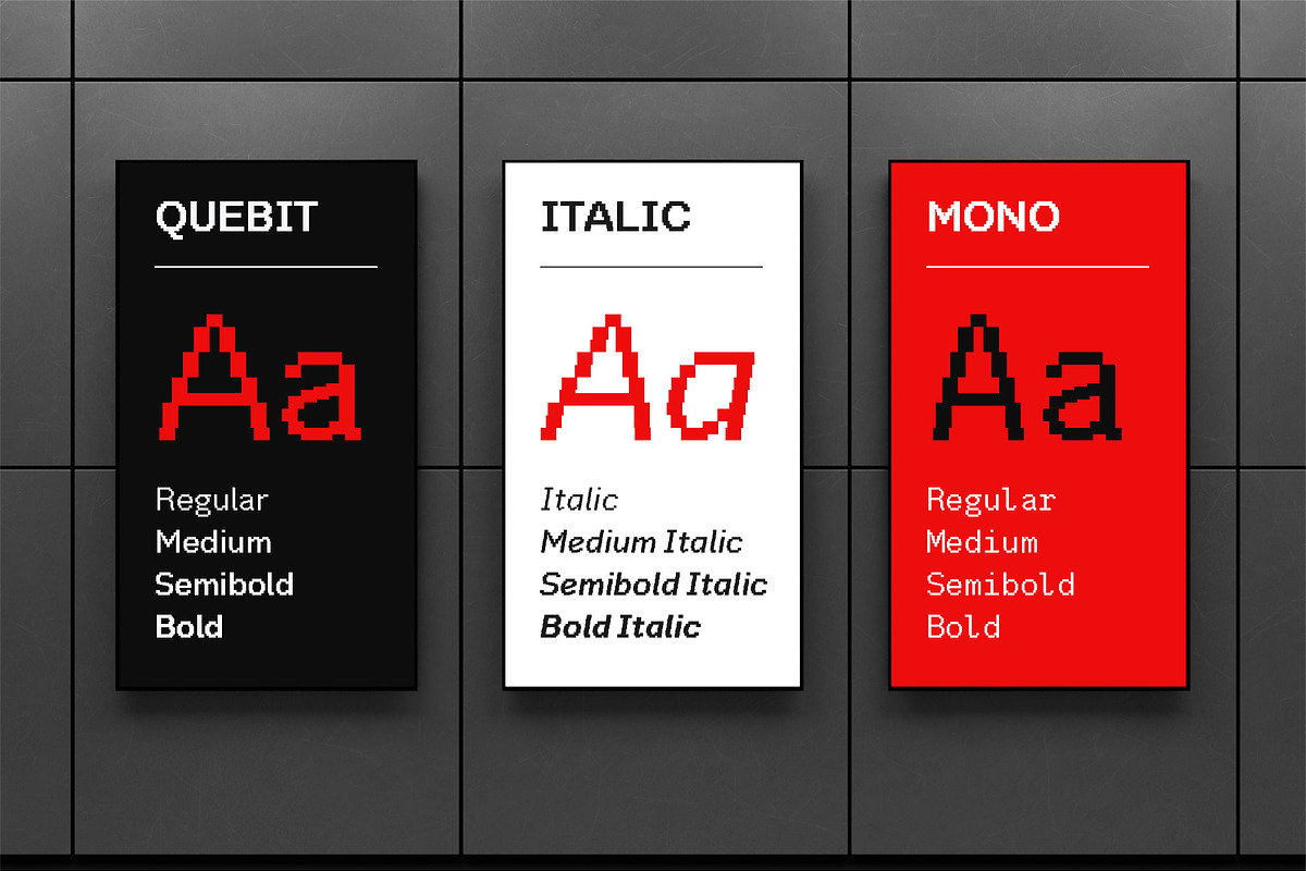 Quebit | Modern Pixelated Font Pack, a Sans Serif Font by Wahyu & Sani Co. (Photo 3 of 15)