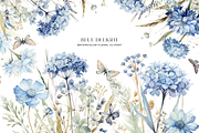 Dusty Blue Floral Clipart Watercolor, a Decorative Illustration by Patishop Art (Thumbnail 1 of 7)