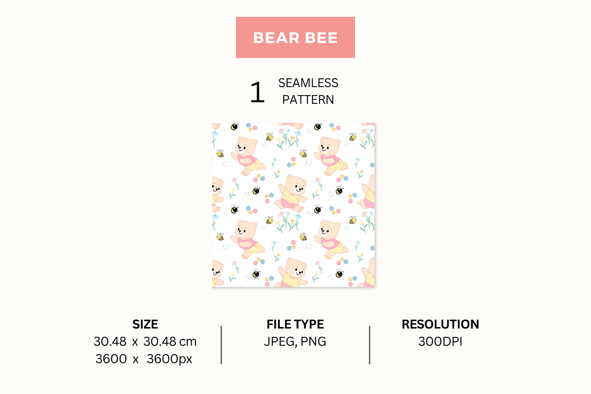 Bear Bee - White, a Pattern Graphic by Jaselvii Studio (Photo 2 of 3)