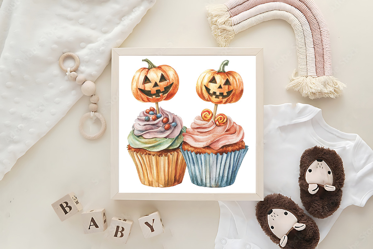 Halloween Cupcakes Vintage Clipart, an Illustration by CraftArtStudio (Photo 6 of 6)