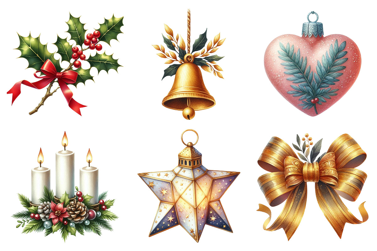 Watercolor Christmas Decor Clipart, an Illustration by Daily.Designs (Photo 3 of 5)