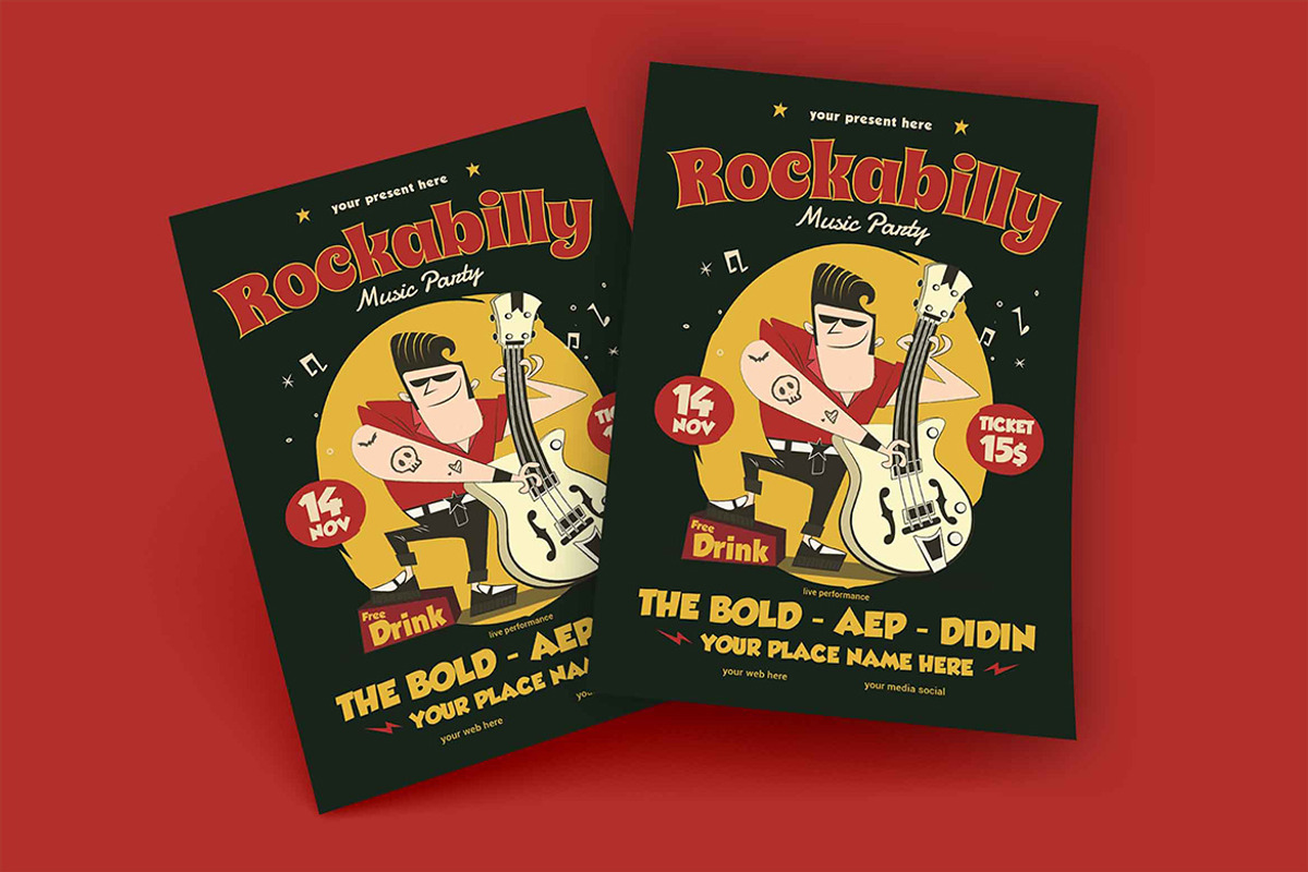 Rockabilly Music Party Flyer, a Flyer Template by megarez (Photo 1 of 3)