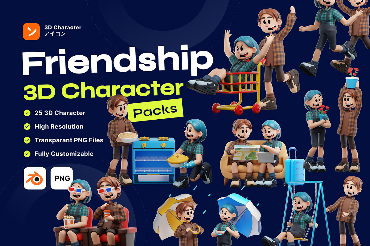 Friendship 3D Character, a Characters & Person 3D Model by orenjidesign (Photo 1 of 8)