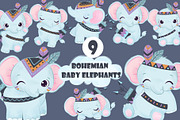 Bohemian Baby Elephants Clipart Set, an Animal Illustration by DrawStudio1988 (Thumbnail 1 of 3)