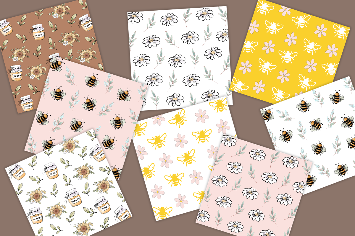 Bees and daisy's digital papers,, a Pattern Graphic by Shabbypaperboutique (Photo 2 of 3)