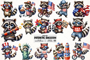 Cartoonish Patriotic Raccoon Clipart, an Illustration by Pixels.Craft
