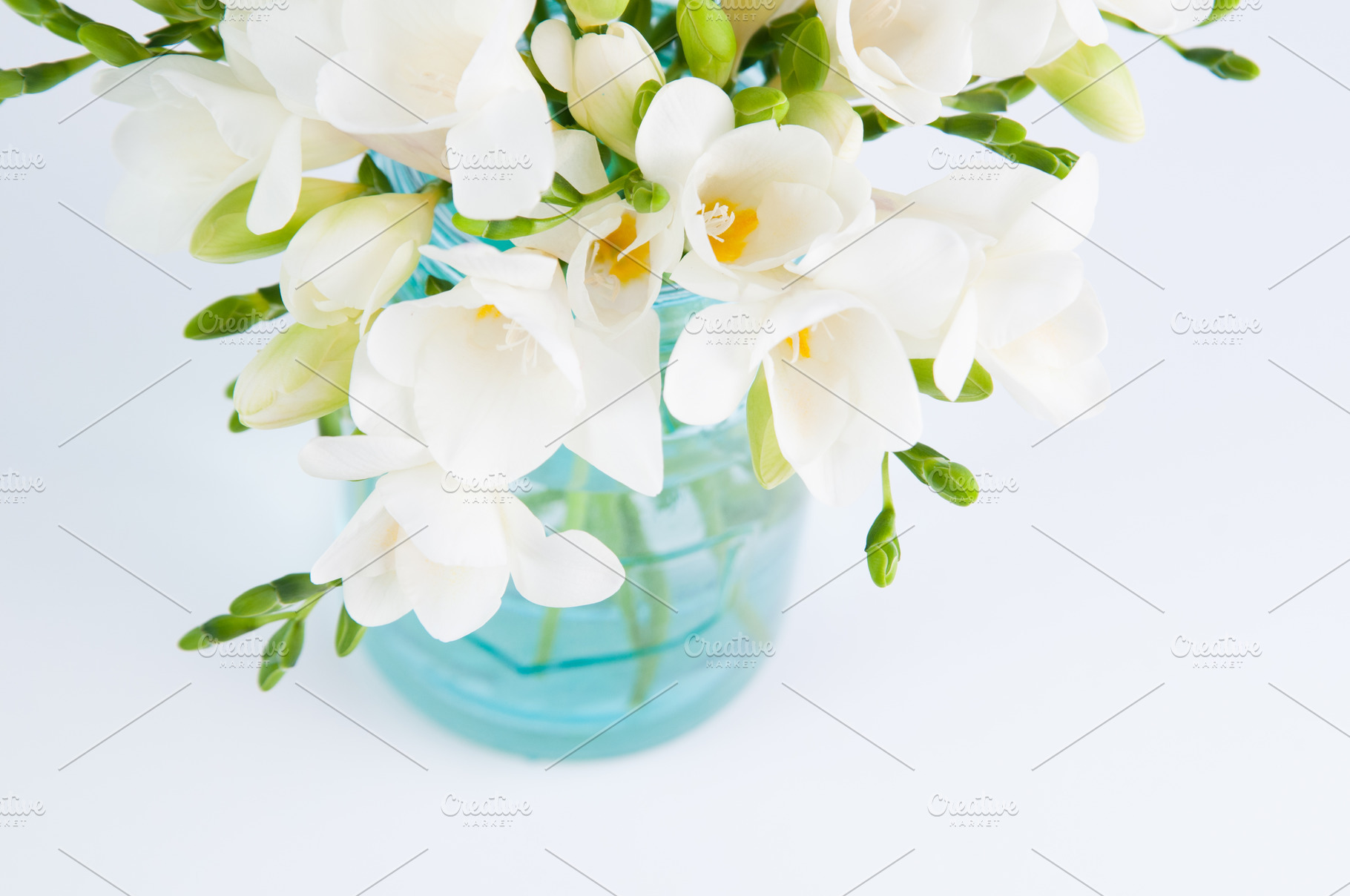 White Flowers in a Blue Jar, a Background Photo by Siân C Photography