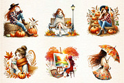 watercolor autumn girl, a Seasonal Illustration by DreamArtGraphic (Thumbnail 3 of 4)