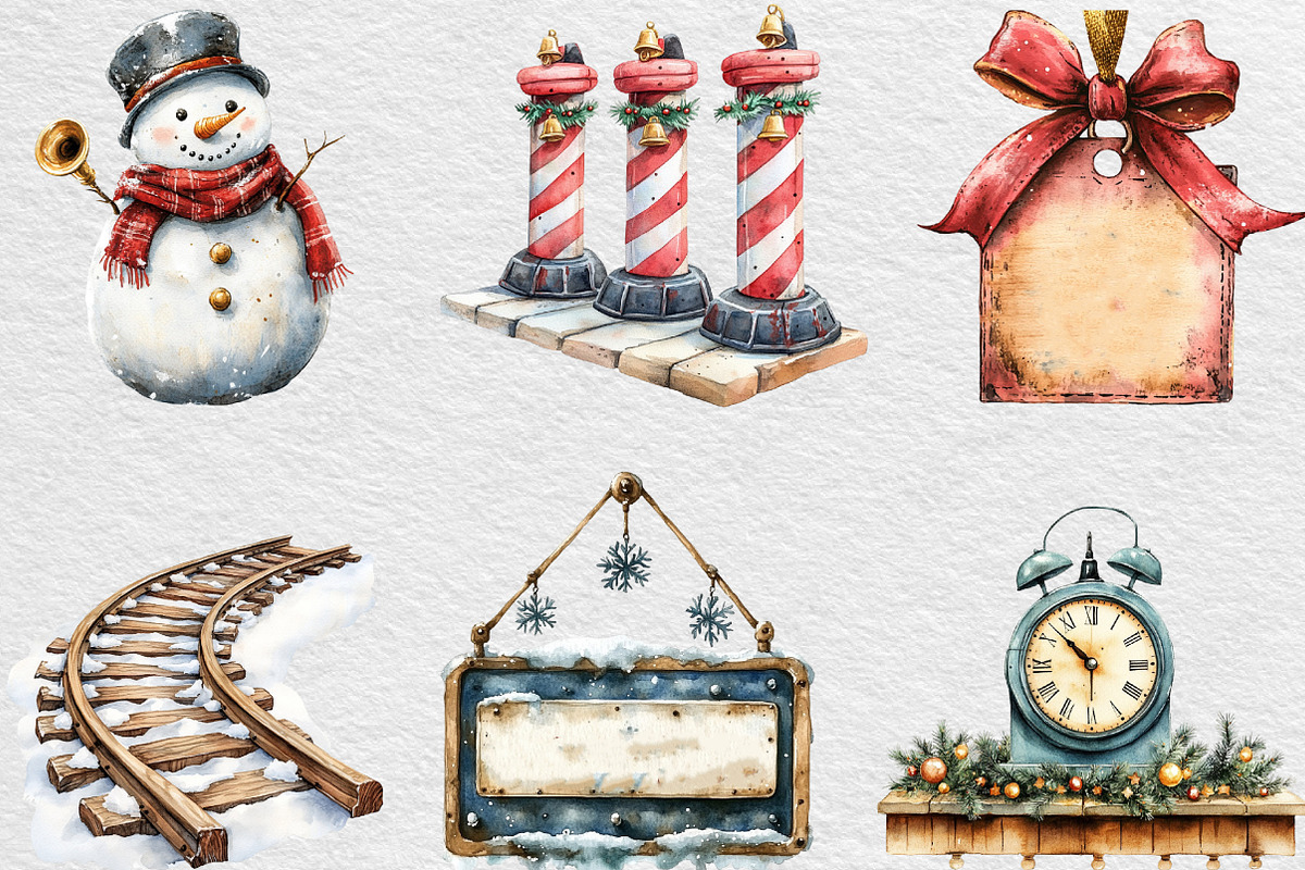 Christmas Train Station Clipart, an Illustration by Black Bird Studio (Photo 2 of 6)