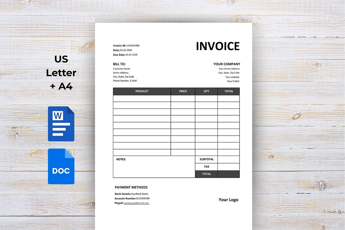 Minimalist Invoice Template, a Stationery Template by Anna Design Studio (Photo 6 of 6)