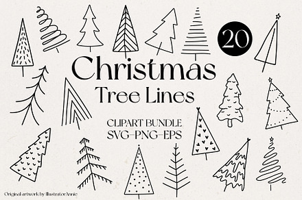 Christmas Tree Line Clipart Bundle