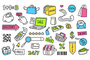 Shopping doodle icons. Ecommerce, an Object Illustration by winwin.art