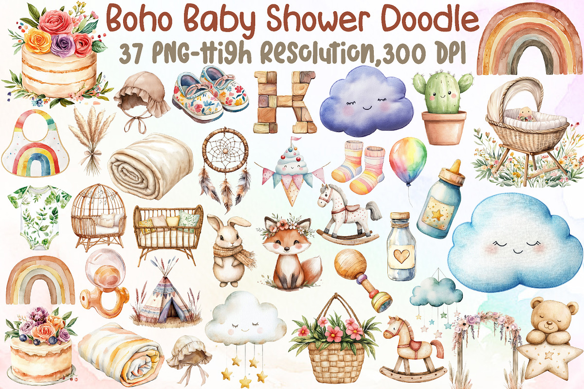 Neutral Boho Baby Shower Doodle Clip, an Illustration by Sublimation Artist (Photo 1 of 6)
