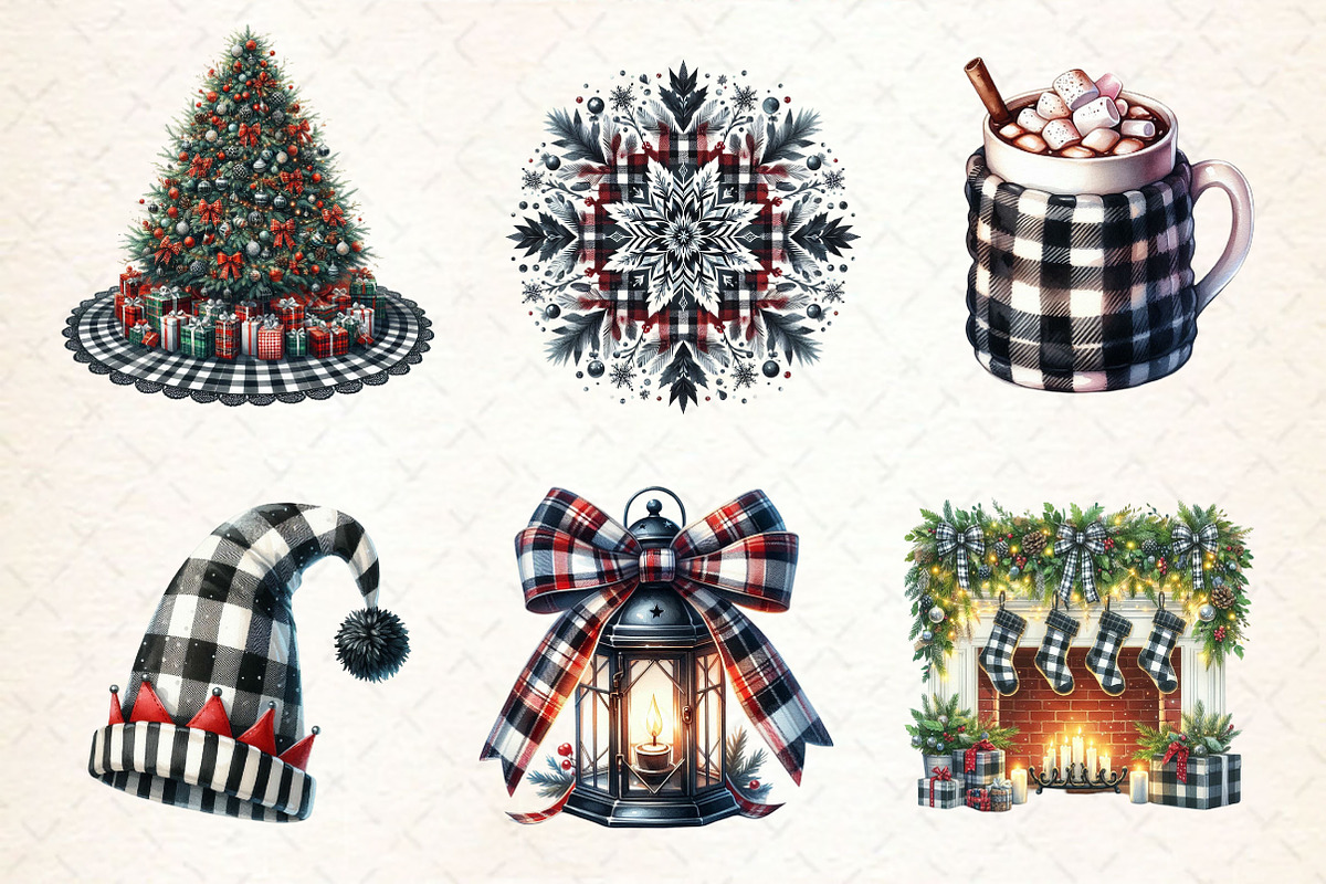 Black & White Plaid Christmas Bundle, a Work Illustration by Dream Creation (Photo 5 of 5)