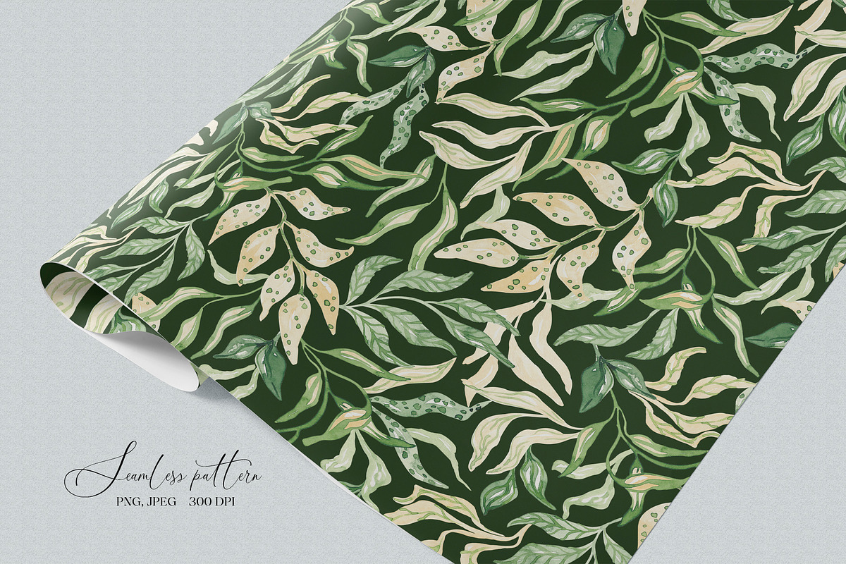 Watercolor Spring Foliage Pattern, a Pattern Graphic by SirenaArt (Photo 14 of 15)