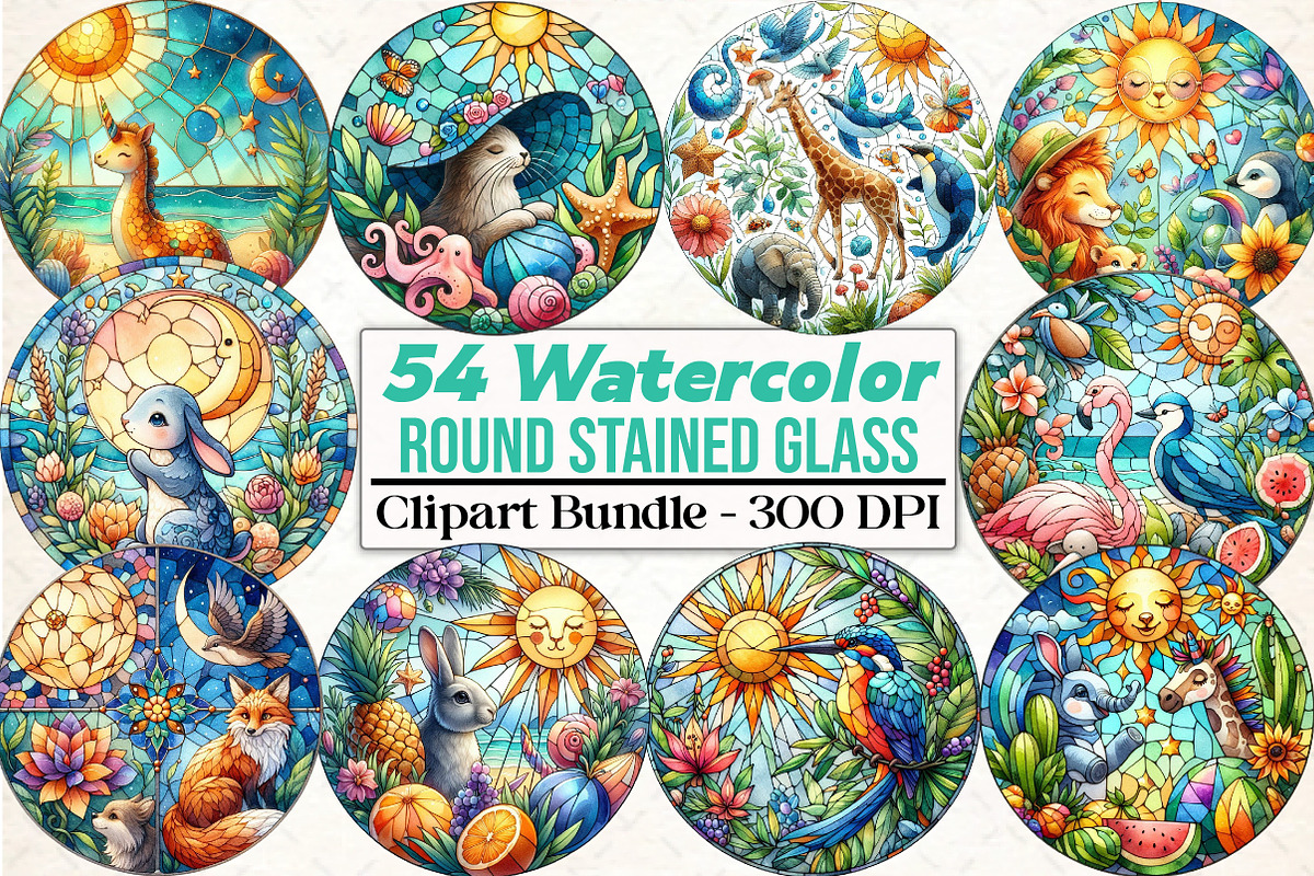 Round Stained Glass Animals Summer C, an Illustration by DreamCafeArt (Photo 1 of 4)