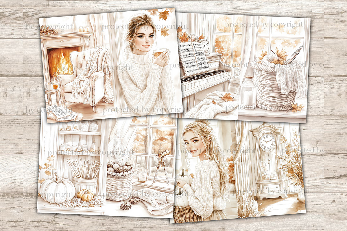 Neutral Autumn Junk Journal Pages, an Illustration by GlamArtZhanna (Photo 3 of 10)