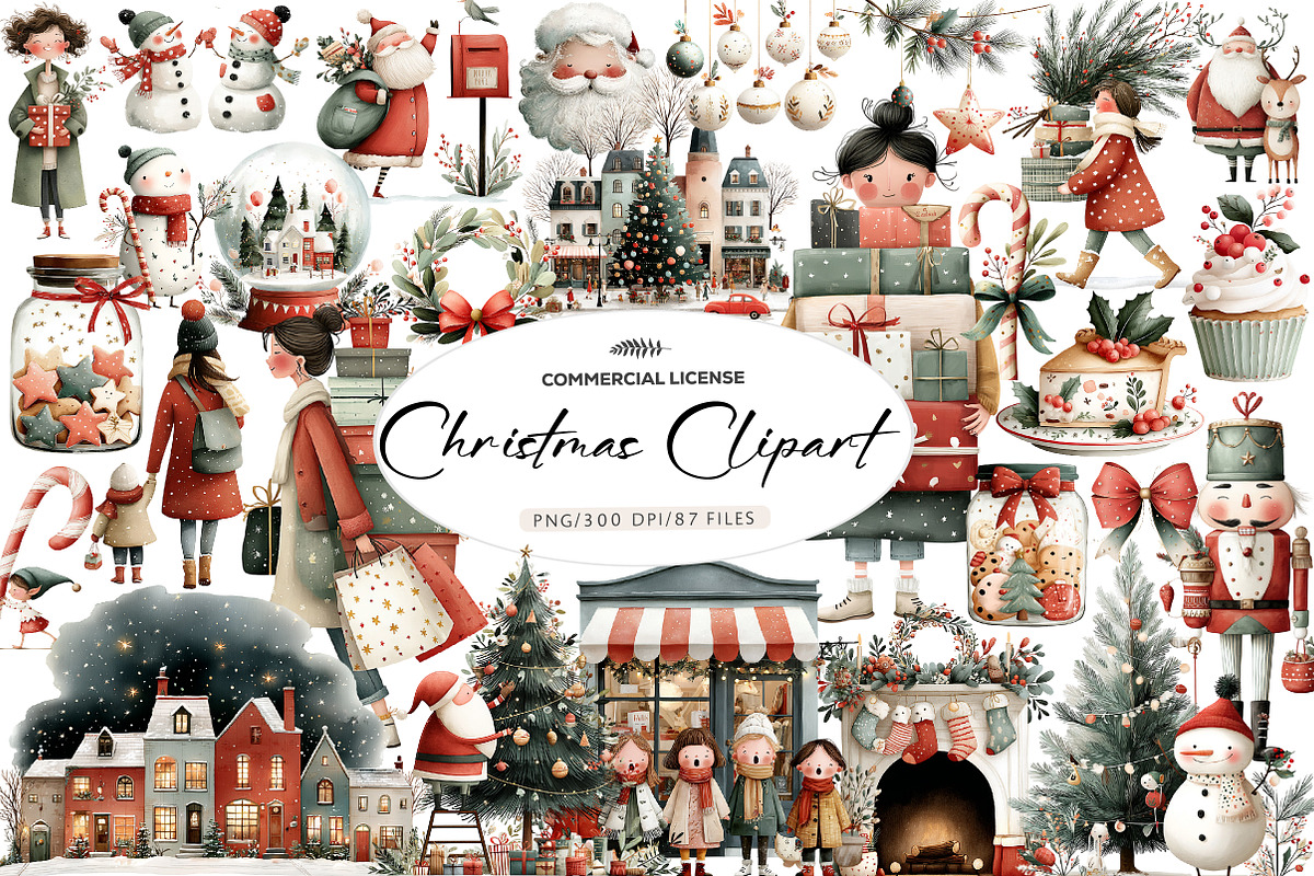 Watercolor Christmas Clipart, an Illustration by CreationArt (Photo 1 of 5)