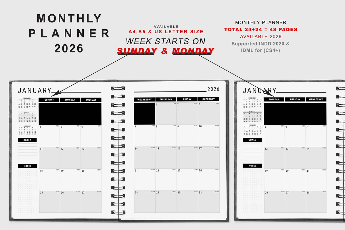 2026 Monday & Sunday Start Planner, a Stationery Template by MNT-Creator (Photo 3 of 10)