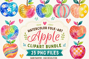 Watercolor Folk Art Apple Clipart, a Seasonal Illustration by Tanya Kart (Thumbnail 1 of 10)