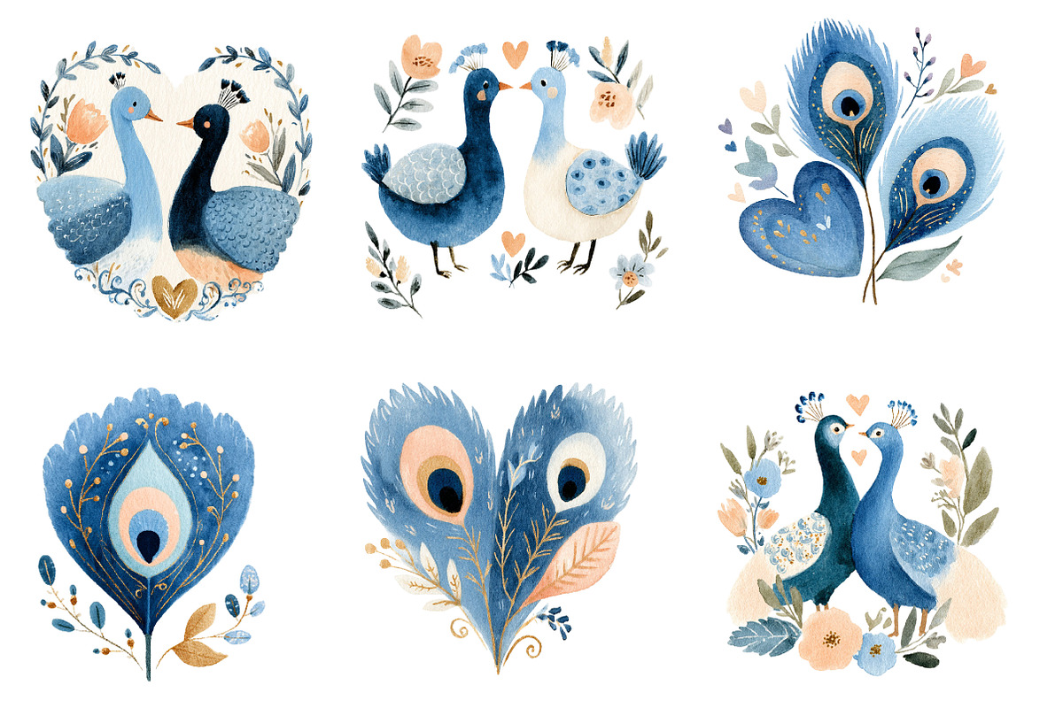 Valentine Damask Peacock Clipart, an Illustration by Designworld (Photo 2 of 6)