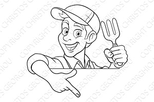 Gardener Garden Fork Cartoon, a Person Illustration by Christos Georghiou