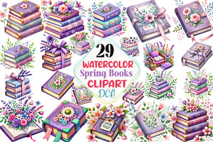 Spring Books Clipart, Purple Books P, an Illustration by DreamCafeArt