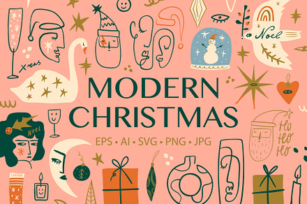 Modern Christmas Bundle, an Animal Illustration by Annie Konst