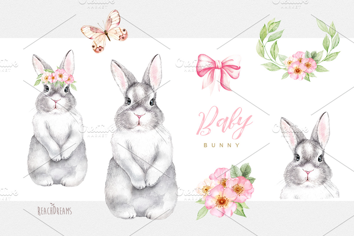 Baby Bunny Set, an Animal Illustration by ReachDreams (Photo 2 of 7)