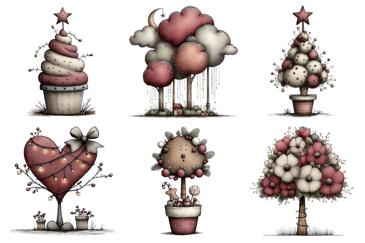 Whimsical Christmas Topiary Trees, an Illustration by Daily.Designs (Photo 2 of 5)