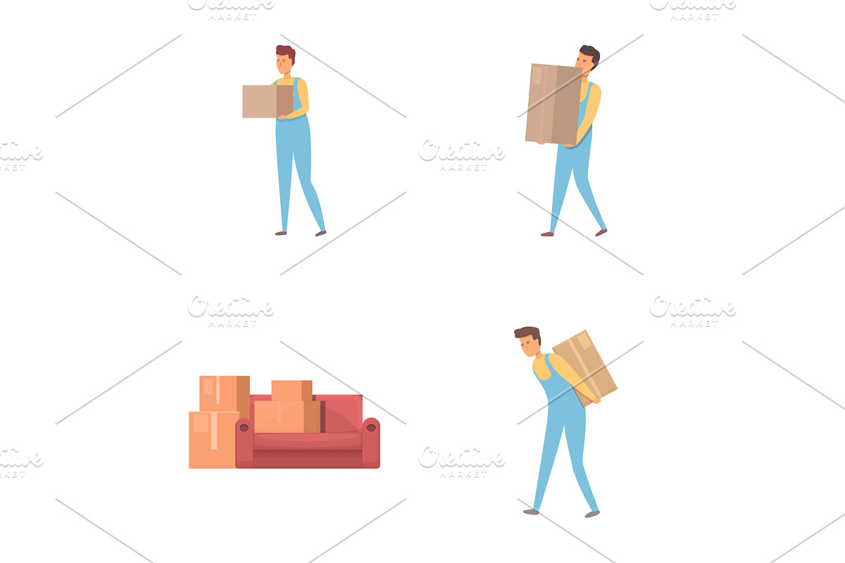 Delivery worker icons set cartoon, a Transportation Illustration by Ylivdesign