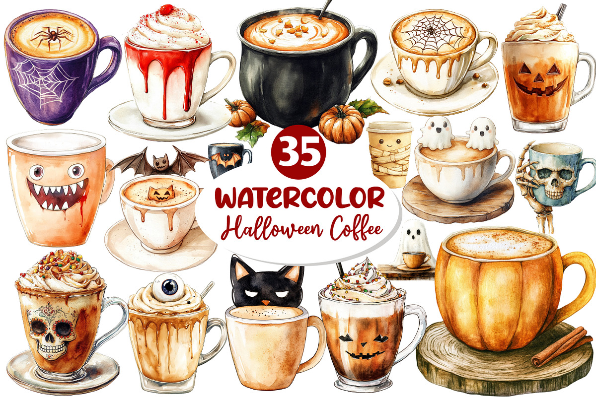 Halloween Coffee Latte Clipart, an Illustration by Dream Creation (Photo 1 of 7)
