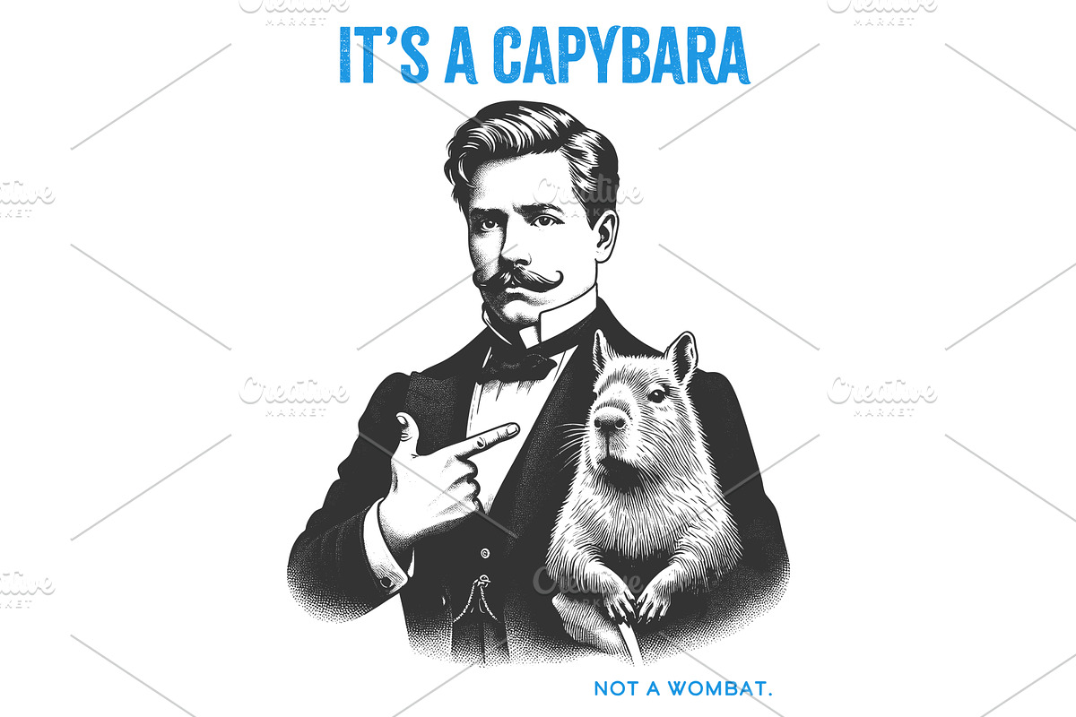 Gentleman Pointing Capybara t-shirt, an Animal Illustration by AlexArt