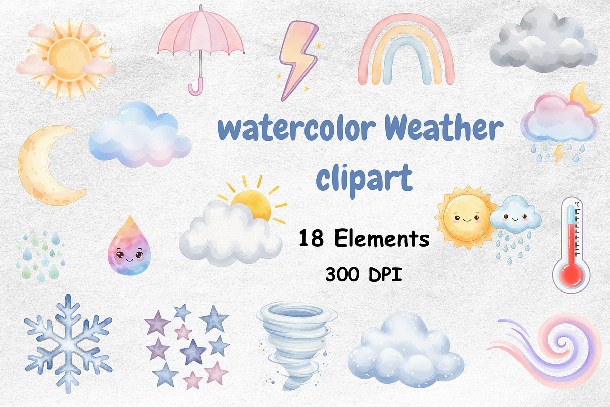 Watercolor Weather Clipart, a Seasonal Illustration by BerryPieArt (Photo 1 of 4)