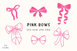 Pink Bows Set | 100% Hand Drawn