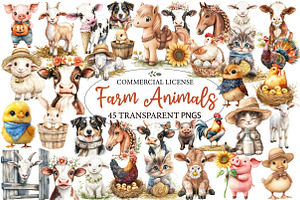 WatercolorCute Farm Clipart, Animals, an Animal Illustration by Designworld