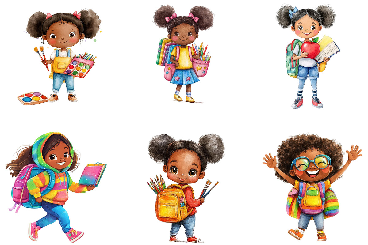 Black Kids Back to School Clipart, a Seasonal Illustration by Designking (Photo 5 of 5)
