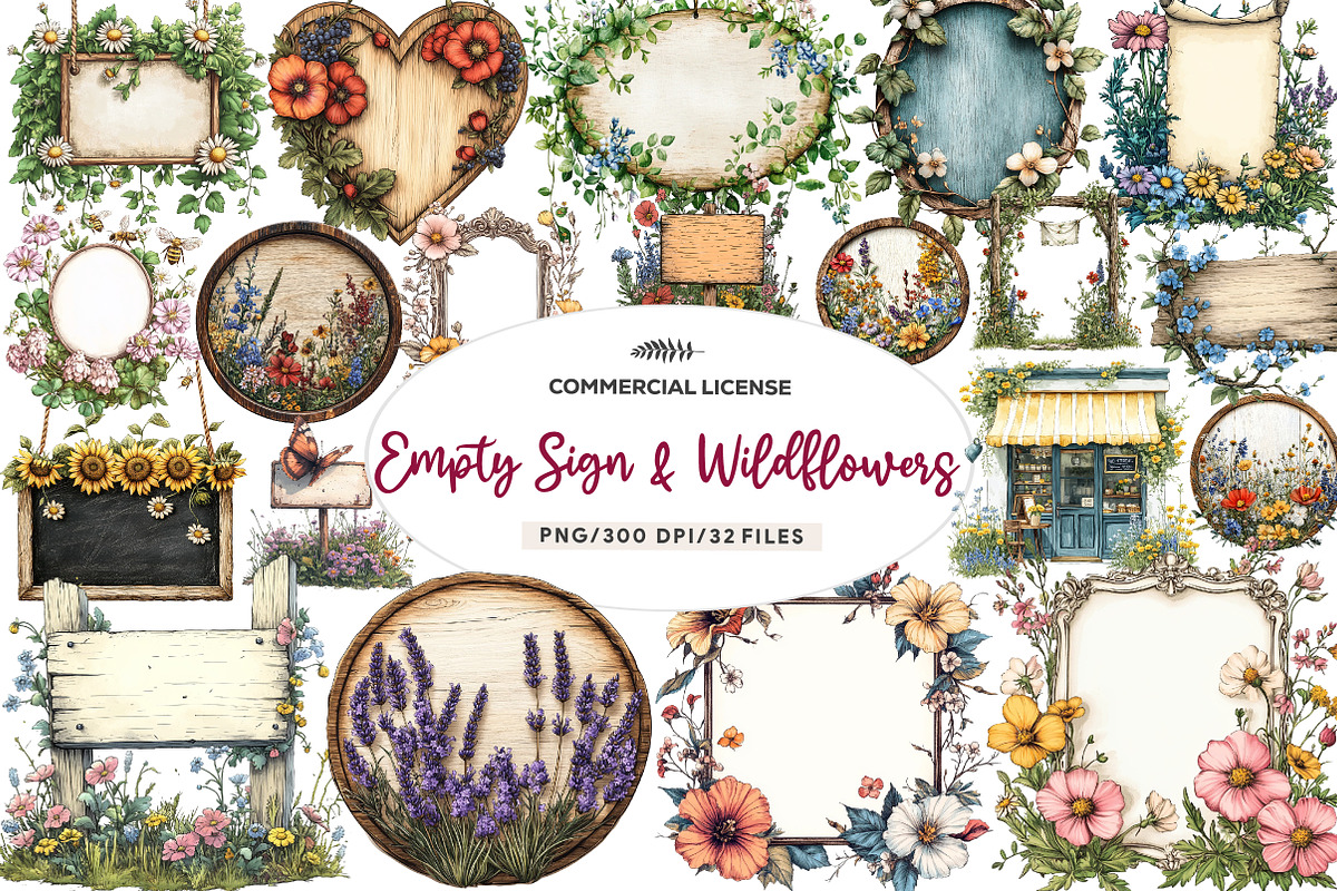 Summer Empty Sign & Wildflowers, an Illustration by CreationArt (Photo 1 of 9)