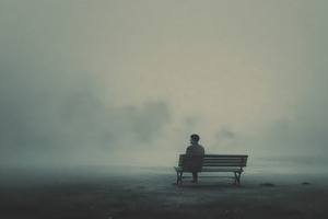 Person sitting on bench in fog, a Photo by Beautiful things