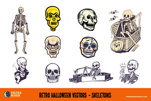 Retro Halloween Vector Skeletons