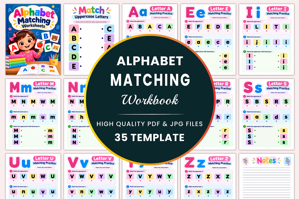 Alphabet Matching Worksheets, a Stationery Template by Shumaya (Photo 1 of 4)