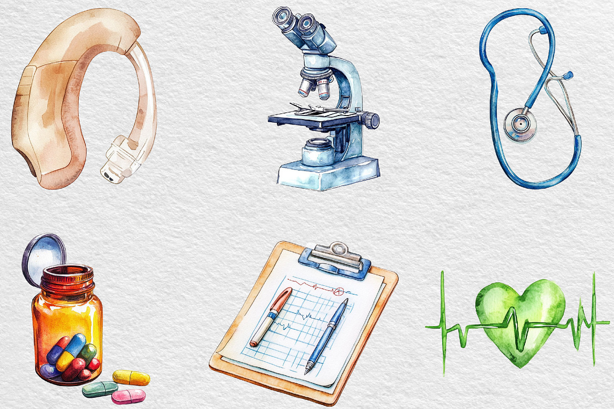 Watercolor Healthcare Medical Clipar, an Illustration by Black Bird Studio (Photo 4 of 6)