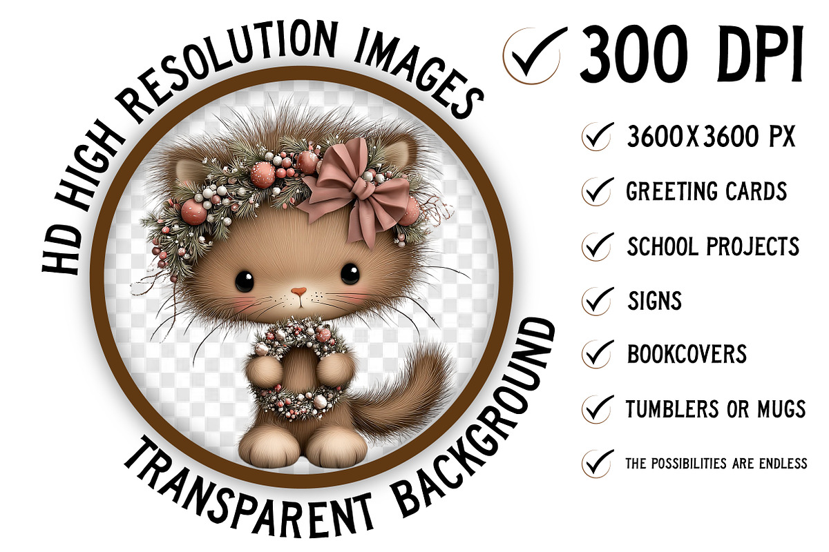 Whimsical Christmas Cat Clipart, an Illustration by Craft Nest (Photo 2 of 10)